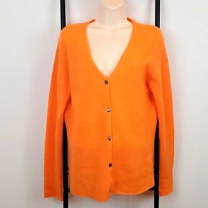N.Peal Burlington Arcade cashmere v-neck orange buttons sweater cardigan size L